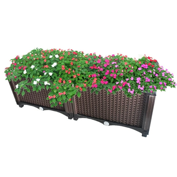 2 Pcs Raised Garden Bed Elevated Flower Vegetable Herb Grow Planter Box Brown