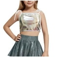 thumbnail image 2 of Cropped Tank Tops for Teens Spaghetti Strap Cami Top Size 4-14 Girls Trendy Solid Color Sparkly Shiny Dance Performance Vests Shirts, 2 of 4