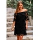 thumbnail image 3 of Vestido PRETTYGARDEN Mini Negro de Encaje Floral con Hombros Descubiertos M, 3 of 8
