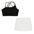 thumbnail image 5 of YONGHS Kids Girls 2pcs  Gym Workout Yoga Outfit Cross Back Dance Crop Top and Athletic Shorts Set Black&White 12, 5 of 6