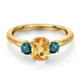 thumbnail image 3 of Gem Stone King 18K Yellow Gold Plated Silver Yellow Citrine and Blue Diamond Engagement Ring for Women | 1.03 Cttw | Oval Checkerboard 7X5MM | Gemstone November Birthstone | Size 9, 3 of 6