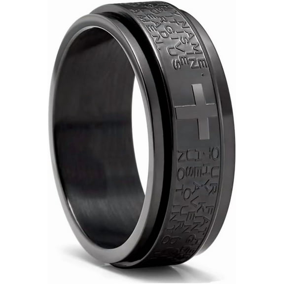 8mm Silver Women Lord's Prayer Cross Stainless Steel Spinner Ring for Anxiety Wedding Band Anxiety Cross Engraved Rings Spinner Stainless Steel Ring Mens
