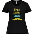 thumbnail image 3 of Inktastic Here Comes Trouble, Mustache - Blue Green Women's Plus Size T-Shirt, 3 of 5