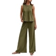 thumbnail image 2 of Women'S Summer 2 Piece Outfits Sleeveless Top Wide Leg Pants Lounge Beach Travel Sets Green XXL, 2 of 9