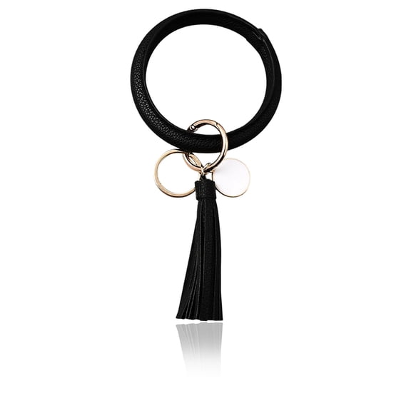 Large Circle PU Leather Keychain Bracelet Round Leather Wristlet Key Ring Wrist Keyring Bangle Key Chains Holder