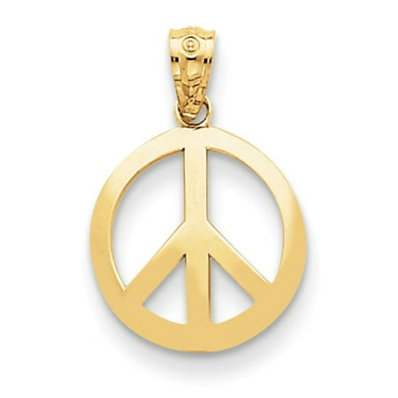 14k Yellow Gold Polished Peace Sign Circle Pendant