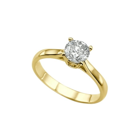 1/2 CT Diamond Engagement Ring in 14K Yellow Gold (I-J color,I1-SI2 clarity) Solitaire Cathedral Round