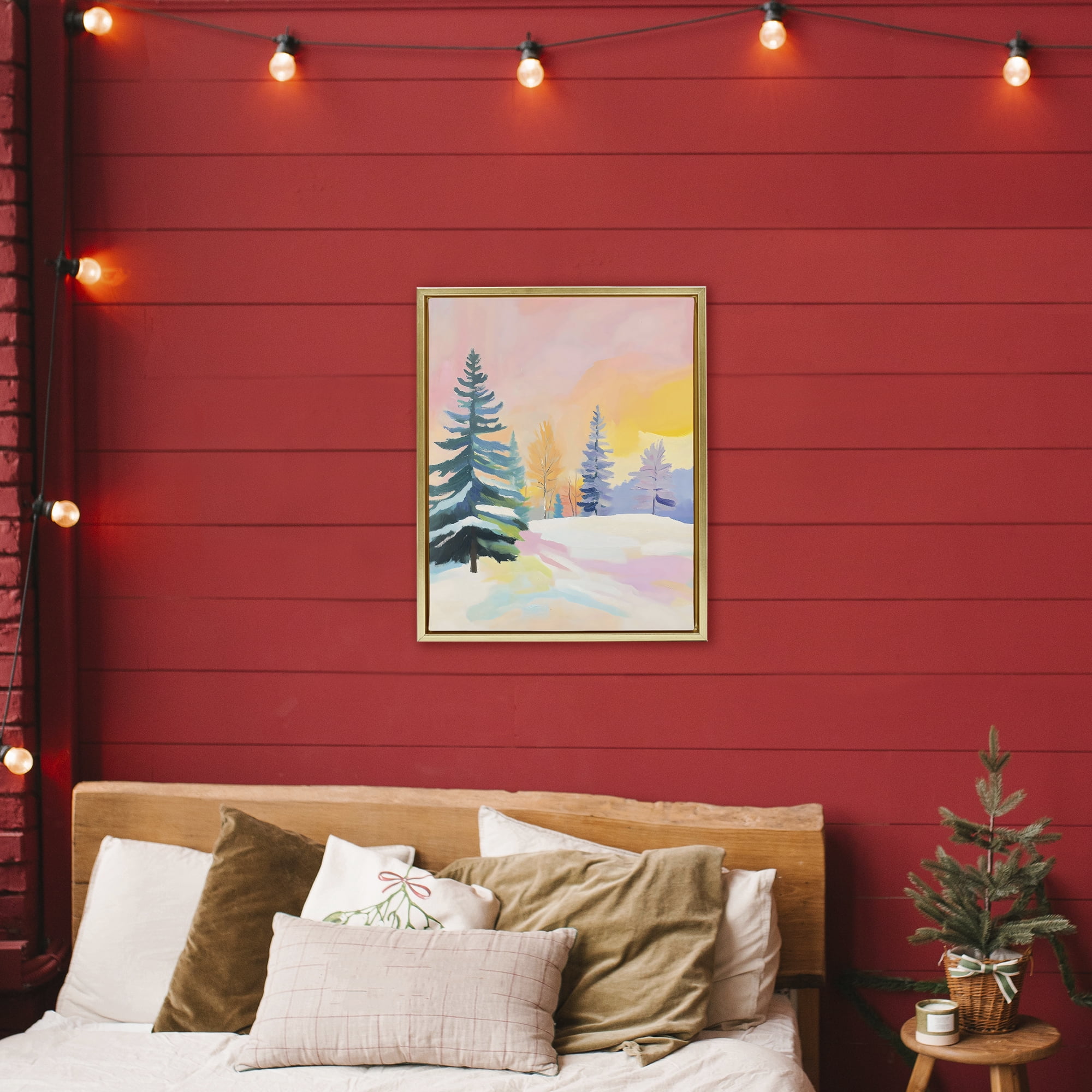 Stupell Industries Winter Forest Snowscape in Pastels Gold Framed Floater Canvas Wall Art, design by The Prints Vibe