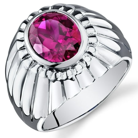 Peora 4.50 Ct Men's Created Ruby Engagement Ring in Rhodium-Plated Sterling Silver