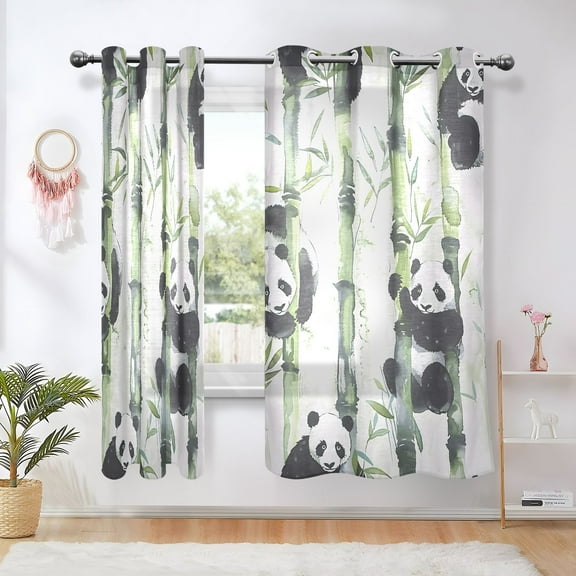 Bamboo Pandas Blackout Curtains 63 inch Length 2 Panels Window Decoration Curtains for Bedroom Living Room