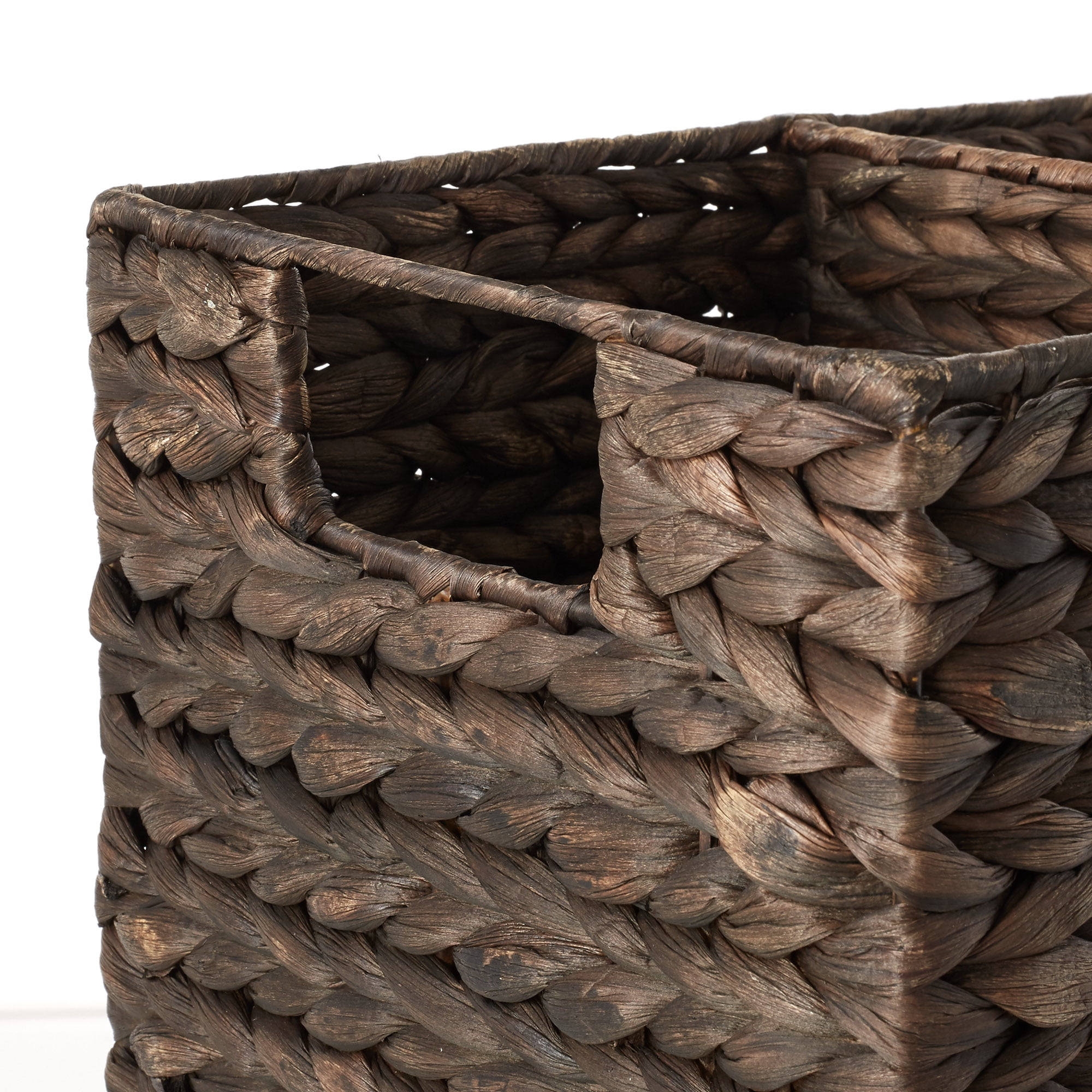 Casafield Stair Basket with Handles, Espresso Dark Brown - Woven Water Hyacinth Staircase Step Organizer Bin