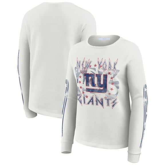 Women's WEAR by Erin Andrews  White New York Giants Graphic Waffle Long-Sleeve T-Shirt