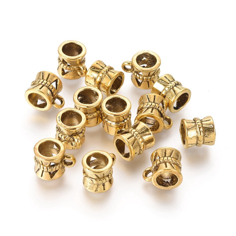 Tibetan style Alloy Tube Bails Loop Bails Bail Beads Column Lead Free & Cadmium Free Antique Golden 9x7x7mm Hole: 2mm about 1250pcs/1000g