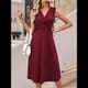 thumbnail image 5 of Vestido de Verano para Mujer, Cruzado, con Escote en V, Sin Mangas, Acampanado, Color Rojo Vino, Talla L, 5 of 8