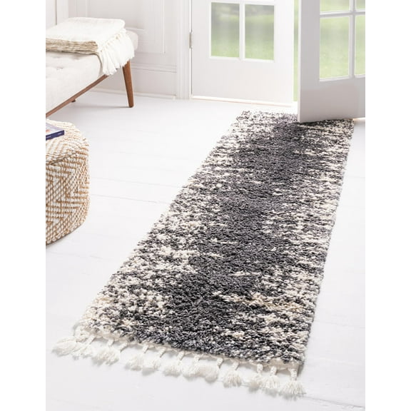 Rugs.com Serenity Shag Collection Rug – 6 Ft Runner Gray Shag Rug Perfect For Hallways, Entryways