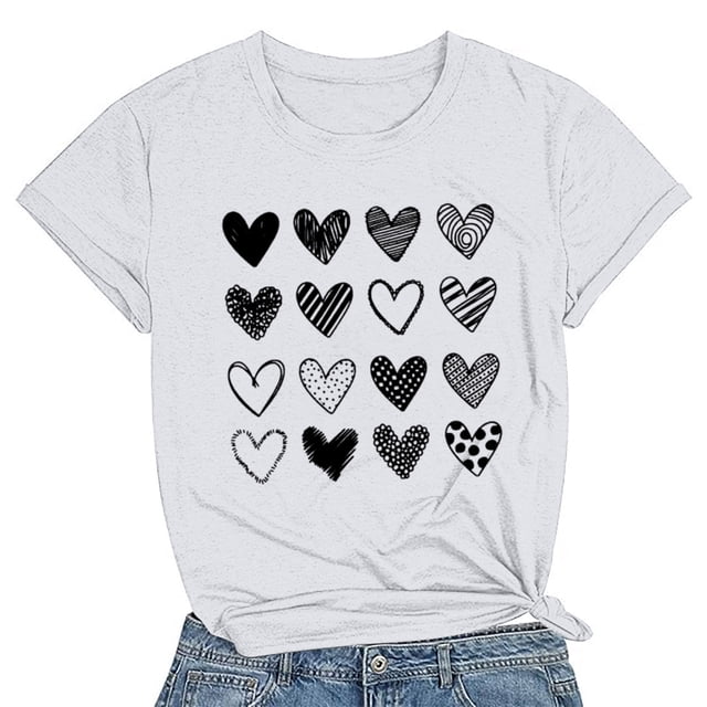 Meichang T-Shirts de la Saint-Valentin pour Femmes Mignons Cœur Graphique Manches Courtes Col Rond Coupe Ample Cadeaux de la Saint-Valentin