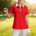 thumbnail image 6 of Soyumi Women's Short Sleeve Golf Tennis Polo Shirts V Neck Collared Workout Tops UV Protection Tennis Golf Shirt Business Casual Loose Collared V Neck Top, Red, 6 of 9