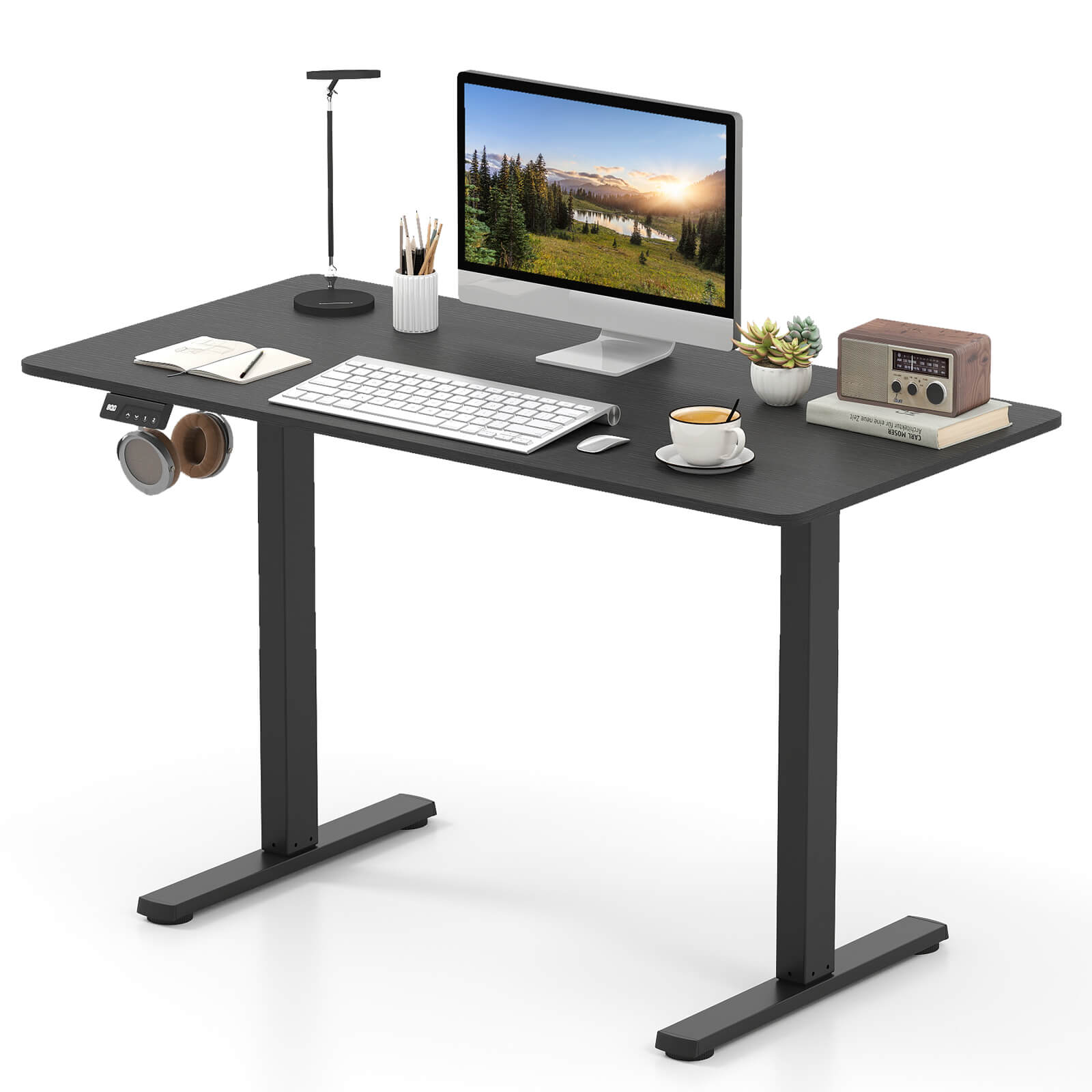 Costway 48” x 24” Electric Standing Desk with LED Display 2 Memory Height Settings for Home Black