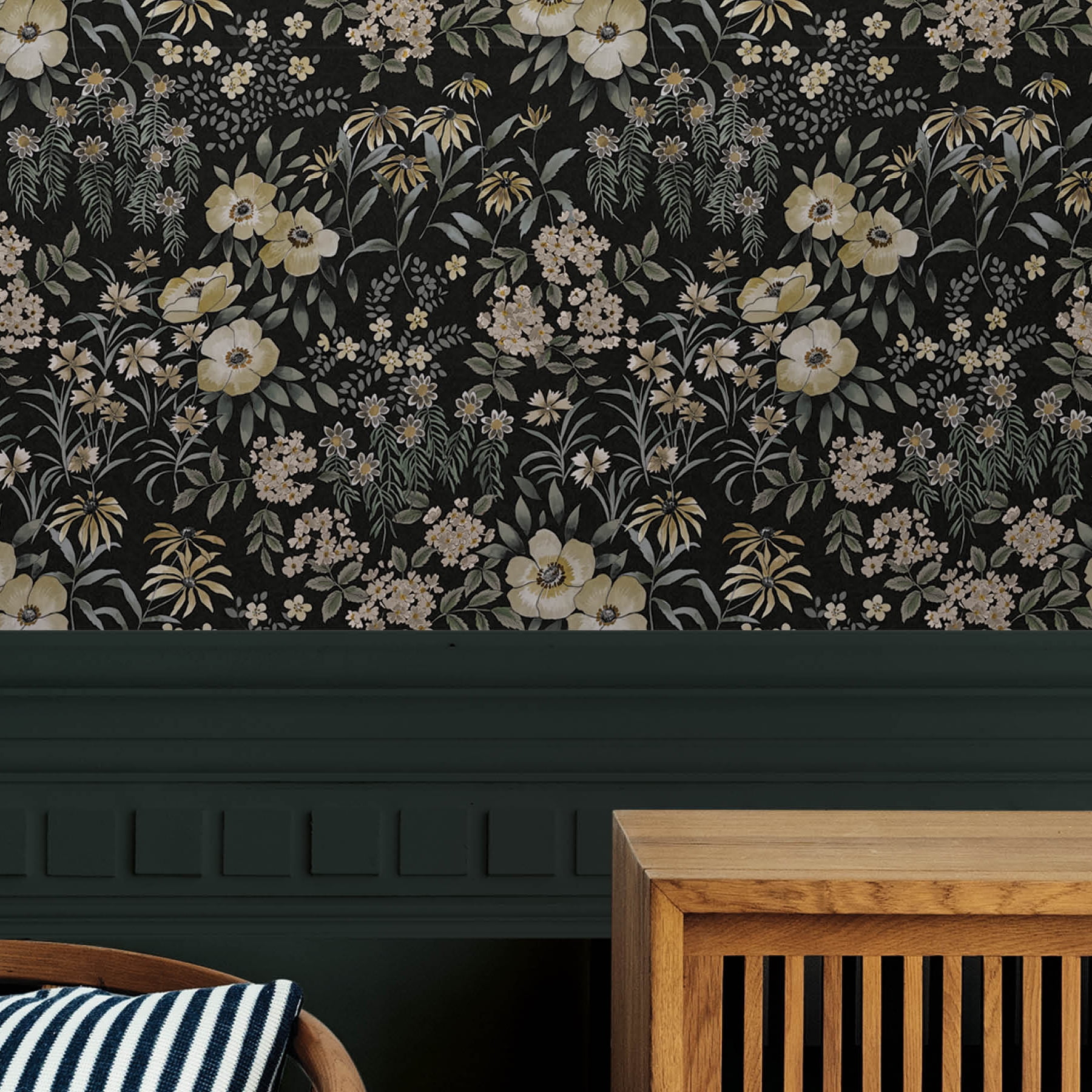 Roommates Studio Black Pearson Floral Peel and Stick Wallpaper 30.75 Sq.  ft, 1 count, image size:1800x1800
