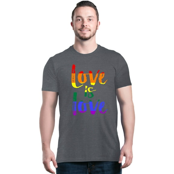 Shop4Ever Men's Love is Love Rainbow Gay Pride Graphic T-shirt Medium Dark Heather
