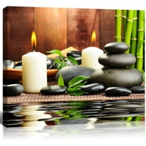 Zen Canvas Wall Art Paintings Decor Black Stone White Candle Green Bamboo Picture Posters for Spa Yoga Room Bathroom, Framed Modern Office Décor Home Walls Decoration, 12"x16"x 1Panel