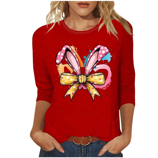 Camisetas Casuales de las Mujeres Impresas 3/4 Manga Cuello Redondo Blusa, Moda Ligera Superior para el Hogar Y el Uso Diario, Cómoda Imitación de la Tela Del Estante