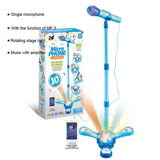 EIMELI microphone Musical d'Éducation Précoce Blé Simple Bleu Clair Hauteur Réglable Plastique Rose Aides Pédagogiques pour Enfants de 3 à 6 Ans