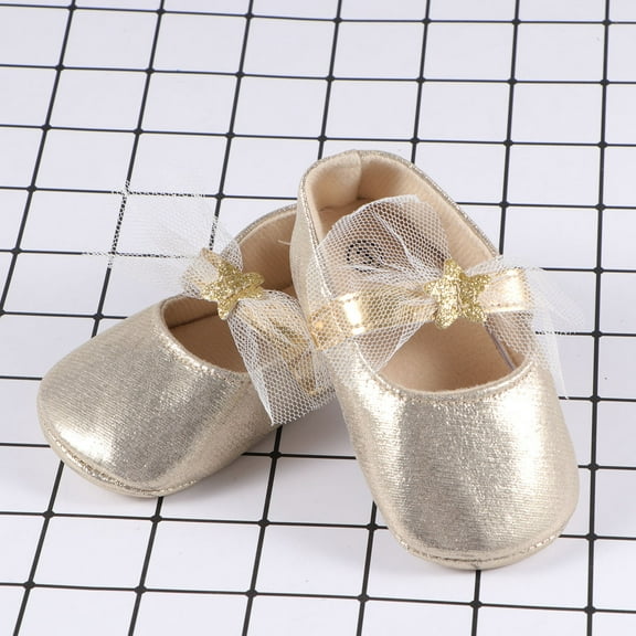 Tineasur Infant Toddler Girl Shoes Golden PU Adjustable Ankle Strap Comfortable Non- 1 Pair for Photo Shoot