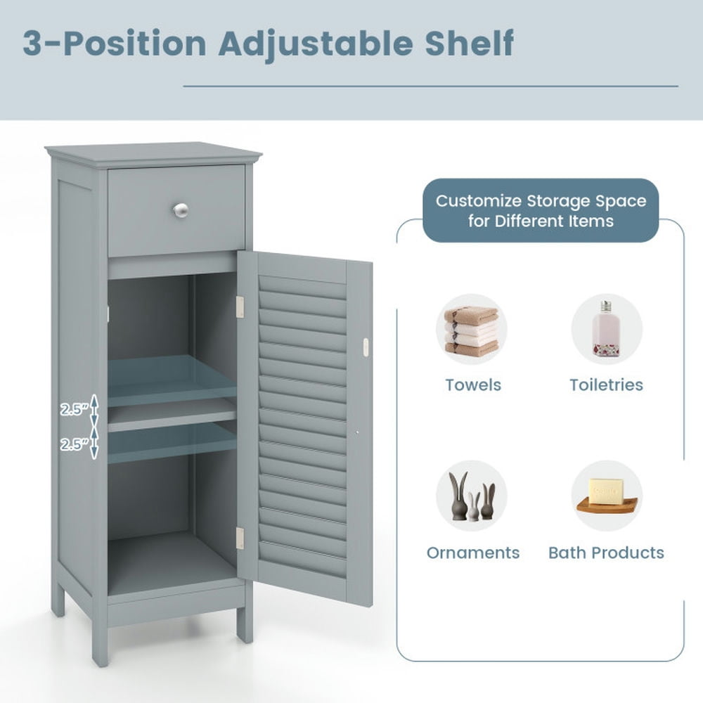 Finihen Bathroom Storage Cabinet, Bathroom Floor Cabinet, Woodern Bathroom Floor Storage Cabinet with Drawer and Shutter Door, for Bathroom, Living Room, Bedroom, Kitchen, Gray