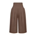 thumbnail image 5 of Wyobmus Capri Pants for Women High Waisted Wide Leg Linen Trousers 3/4 Elastic Waist Loose Straight Fit Lounge Pants C-Coffee, 5 of 5