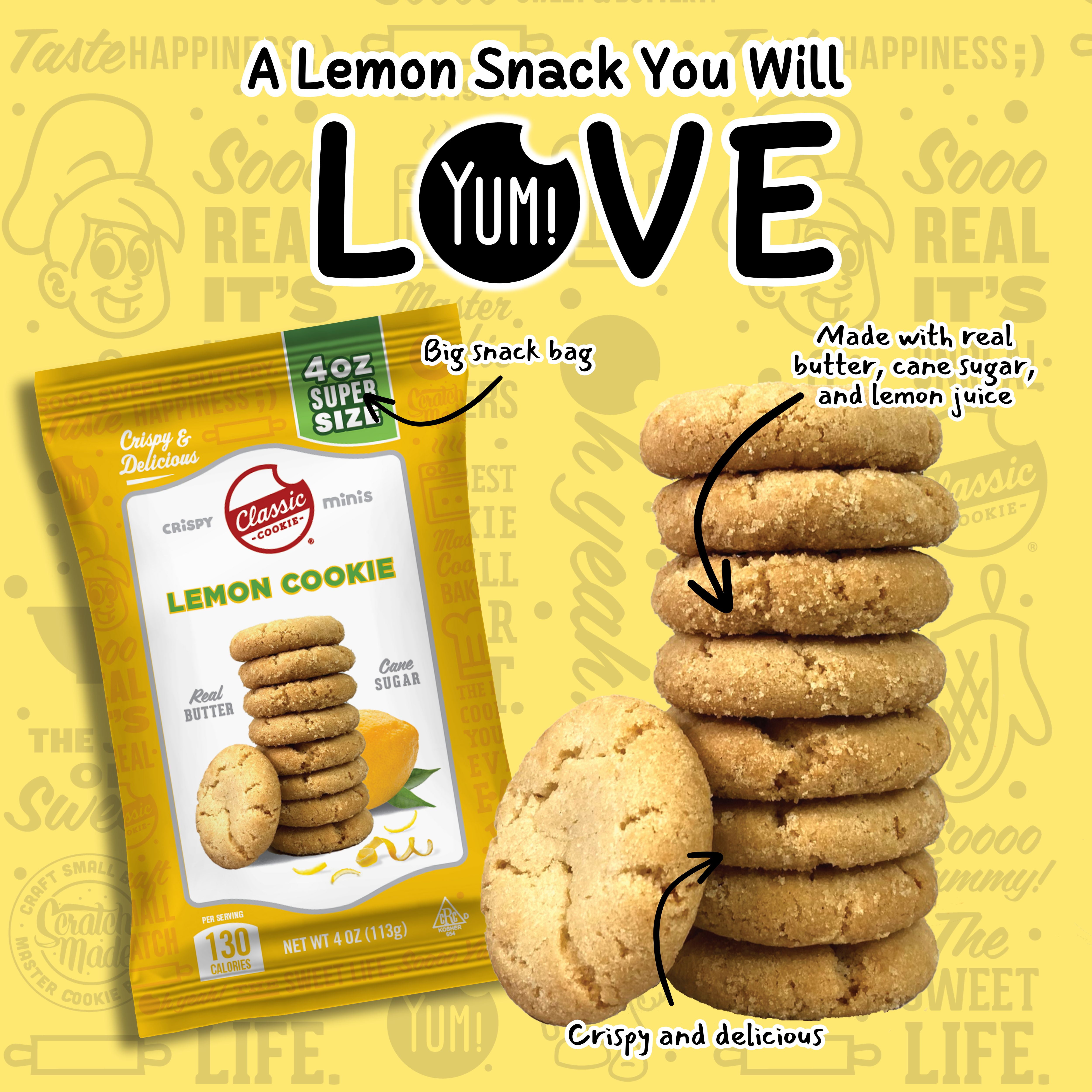 Classic Cookie Lemon Crispy Mini Cookies, 24 Count, 4oz Bags