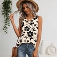 thumbnail image 4 of Women's Tank Tops Elegant Floral Pattern V Neck Sleeveless Pleated Soft Casual Daily Wear Tops Beige 2XL, 4 of 4