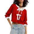 thumbnail image 1 of FOCUSNORM Women Tie Front Cardigan Sweaters Color Block Open Front Long Sleeve Round Neck Knitted Crop Tops Fall Going Out Tops, 1 of 5