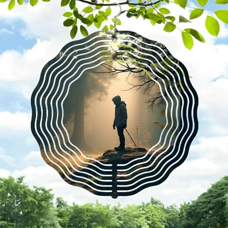 Metal Hanging Wind Spinners with Concentric Circular Patterns - Unique Sound Wave Design for Yard and Garden Decor