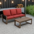 thumbnail image 2 of INTER HUT 2 Piece Cedar Patio Conversation sets, Modern Solid Wood 3-seater Sofa Couch with Cushion and Coffee Table, for Garden, Backyard, Red, 2 of 8