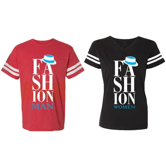Fashion Man Woman Matching Couple Cotton Jerseys (Men Red / Women Black) (Men S / Women S)