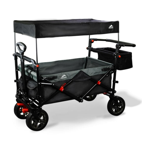 Foldable Wagons with Removable Canopy, Seat Belts, Reversible Handlebar, Removable Canopy, 220lbs Weight Capacity, Folding Wagon for Ages 1  Years Suitable for Family Travel, Cargo