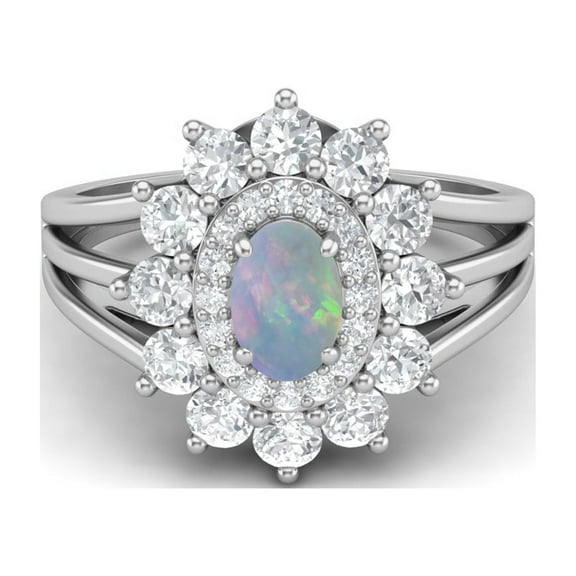 Mooneye 4.03 Ctw Oval Natural Opal 925 Sterling Silver Solitaire Women's Mother's Day Gift Ring