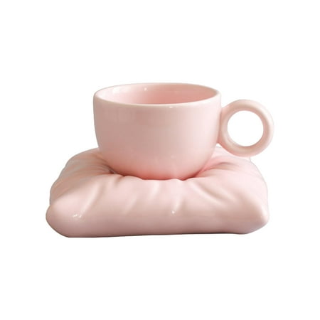 

Ceramic Coffee Mug Espresso Latte Mug with Saucer Set Unique Cappuccino Mugs Porcelain Milk Tea Cup for Home Desktop Juice Decoration Kitchen Pink
