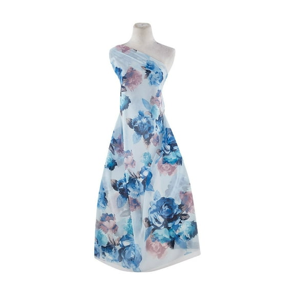 Zelouf Zs1804M-4 Print High Multi Chiffon  , Sewing, DIY, Crafts Fabric by the Yard, 432 Blue/blush, 1 Yard