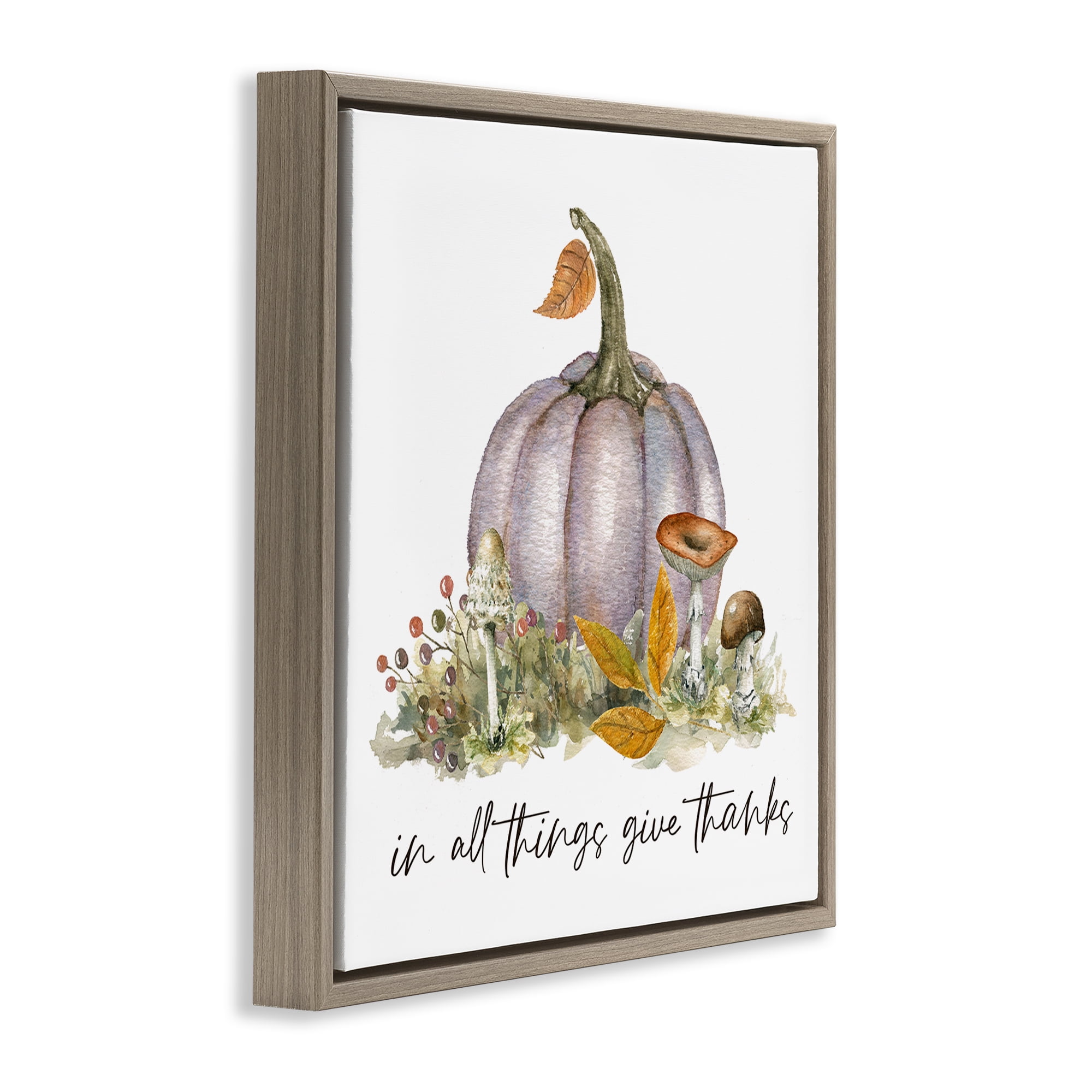 Stupell Industries Give Thanks Pumpkins Botanical & Floral Painting Brown Floater Framed Canvas Art Prints Wall Art, 25 x 25
