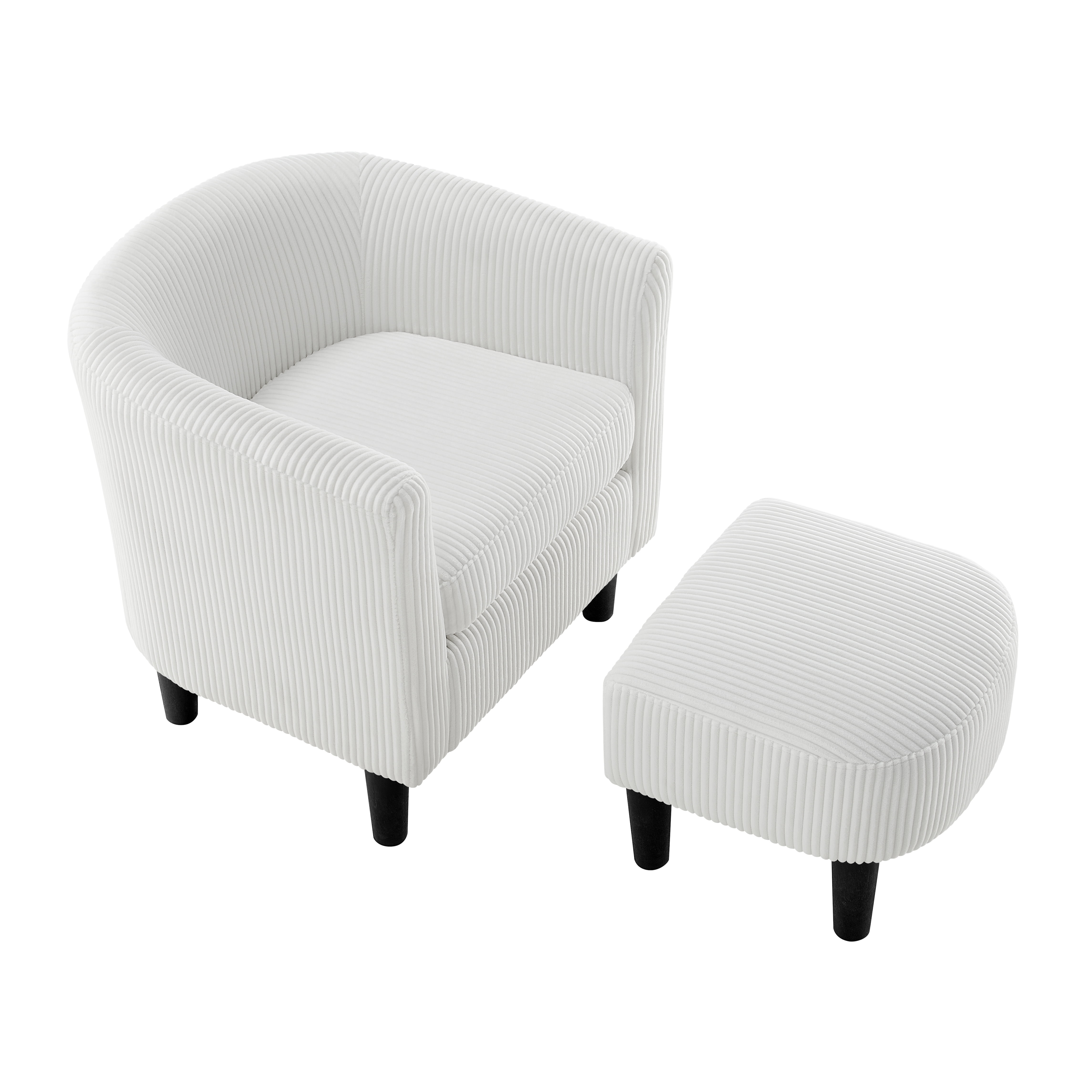 Wood Melton Jumbo Cord Tub Chair MAYEERTY White Corduroy Armchair