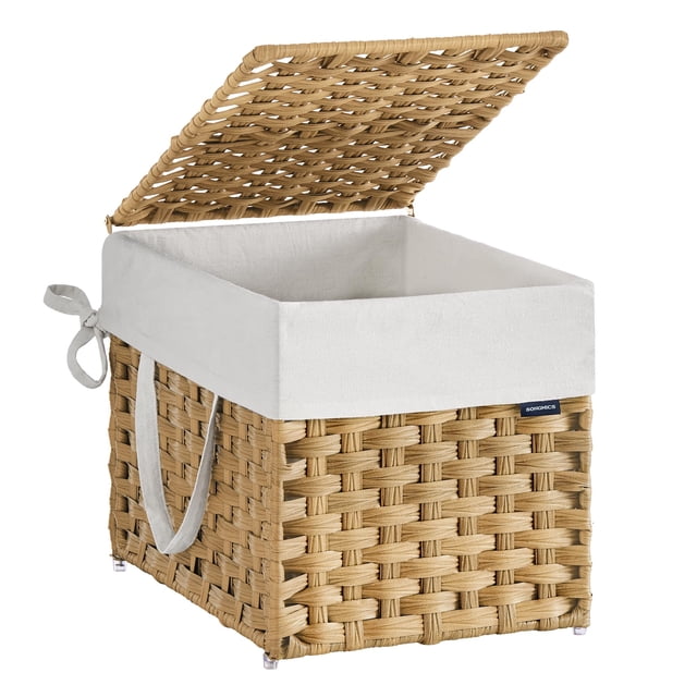 Cesta de ropa SONGMICS de ratán sintético de 36 litros con tapa, color amarillo ganso
