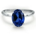 thumbnail image 3 of Gem Stone King 14K White Gold Blue Created Sapphire Solitaire Engagement Ring for Women | 2.30 Cttw | Oval 9X7MM | Gemstone September Birthstone | Size 9, 3 of 6