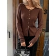 thumbnail image 5 of Women'S Vacation Button Cardigan Long Sleeve Knit Top Business Casual Round Neck Slim Fit Jacket Shirt Brown S, 5 of 7