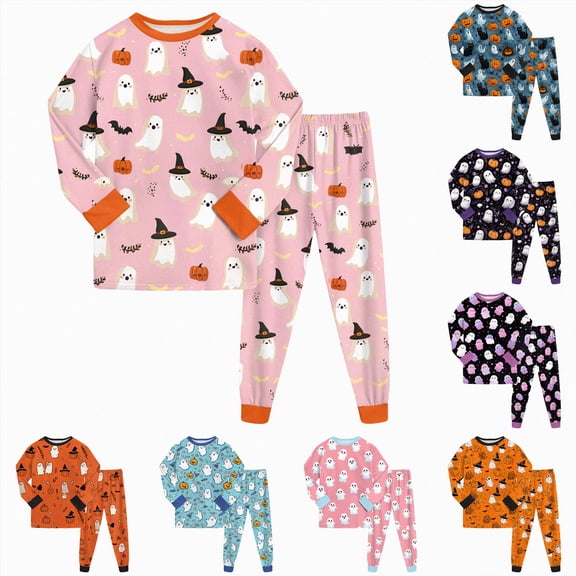Gubotare Toddler Pajamas Boys Glow in The Dark Skeleton Candy Pjs Dinosaur Sleepwear Kids Halloween Clothes 2-10 Years (Light Pink, 6-7 Years)