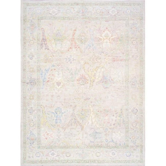 Pasargad Home Oushak Collection Hand-Knotted Wool Beige Area Rug- 9' 0'' X 12' 2''