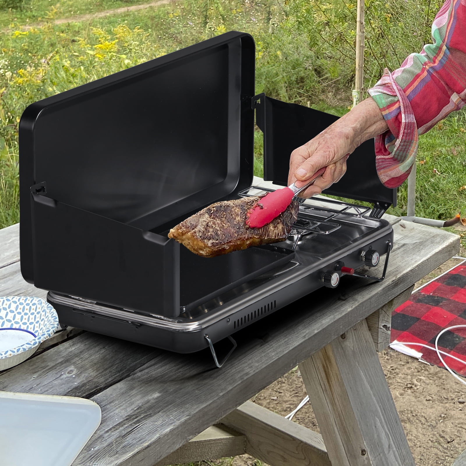 UBesGoo 2 Burner Propane Griddle + Camping Stove