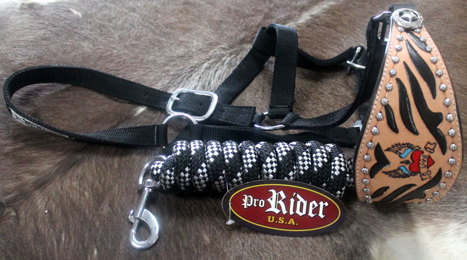 Horse Noseband Tack Bronc Leather HALTER Tiedown Lead Rope 280276
