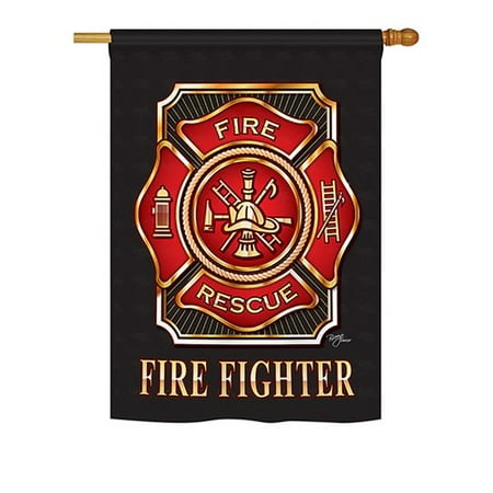 Breeze Decor Fire Fighter 2-Sided Vertical Flag